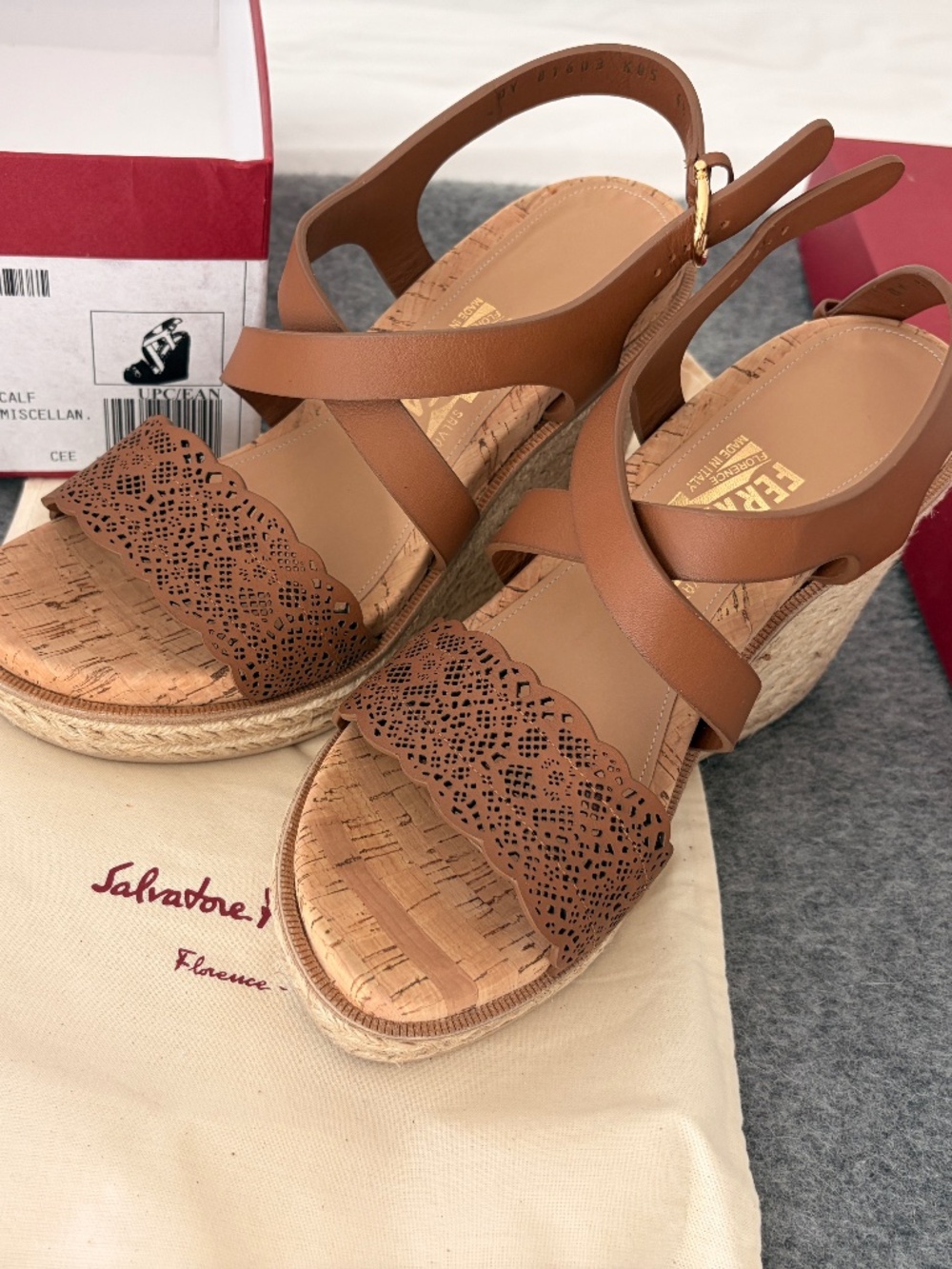 Salvatore Ferragamo Gioela Wedge Espadrille Sandals – 6.5 C – Box & Dust Bag